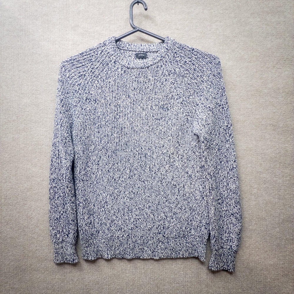 J.Crew Mens Navy White Marled Cotton Crewneck Fisherman Sweater L0699 SP19 Large